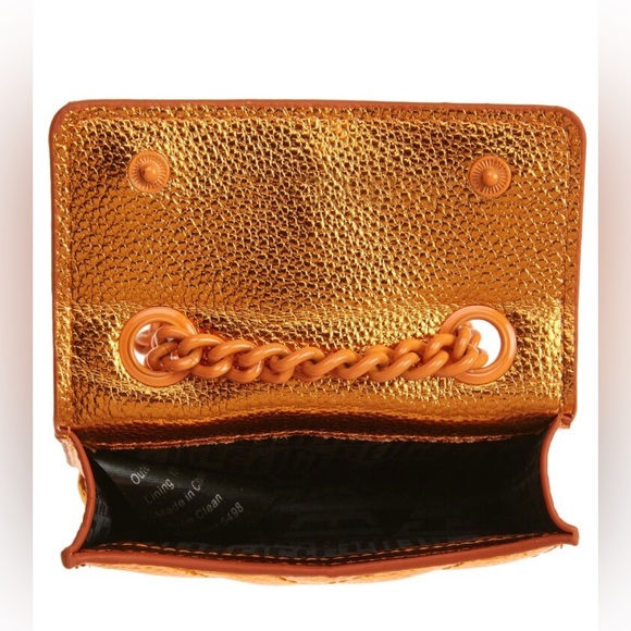Kurt Geiger London Micro Kensington Orange Metallic Quilted Crossbody Bag - Picture 9 of 11